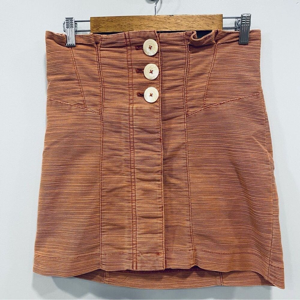 FREE PEOPLE 4 Every Minute Every Hour Boho Button Mini Skirt Terra Cotta Woven